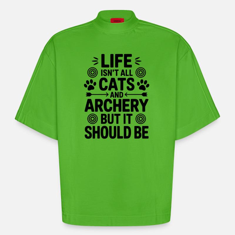 Bogenschießen Spruch Katzen Bogenschießen Geschenk - Heavyweight Oversized Organic Boxy T-Shirt Made in EU - Apple Neon