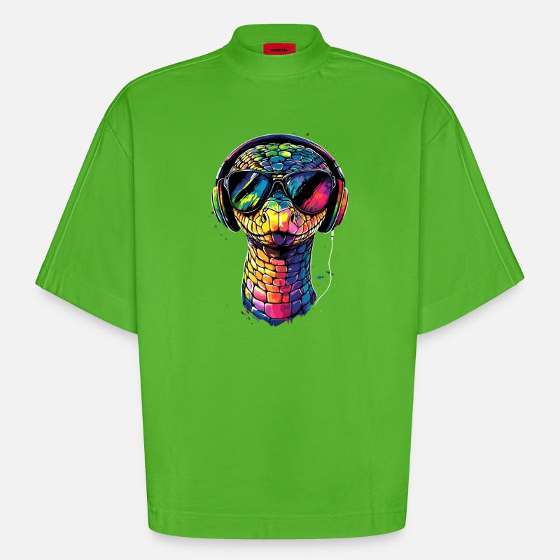 Schlange Python Kobra Klapperschlange Schlangen - Heavyweight Oversized Organic Boxy T-Shirt Made in EU - Apple Neon