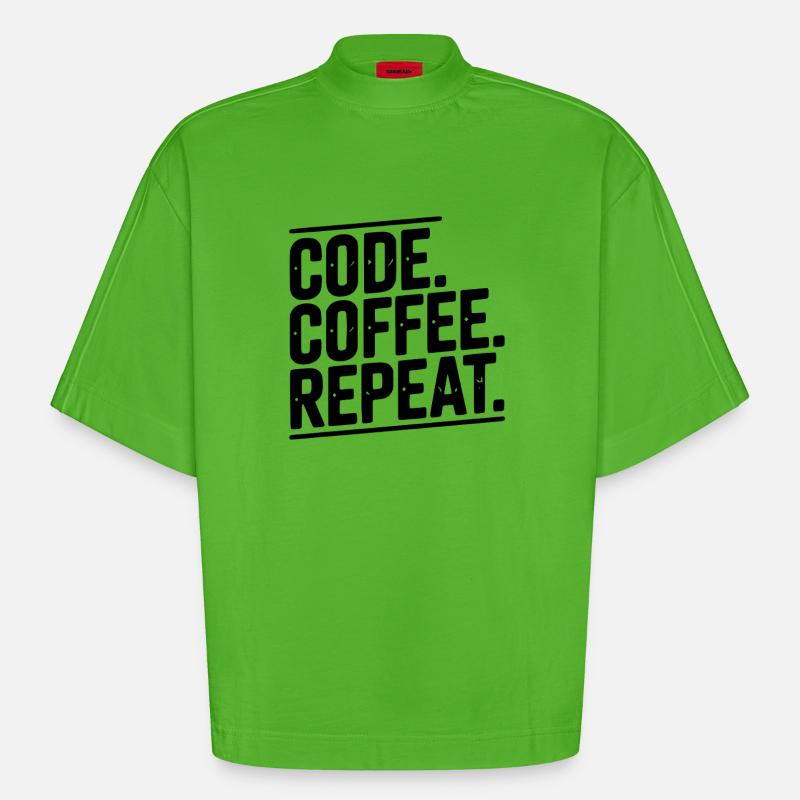 Code Coffee Repeat - T-shirt bio épais oversize Boxy fabriqué en UE - Apple Neon