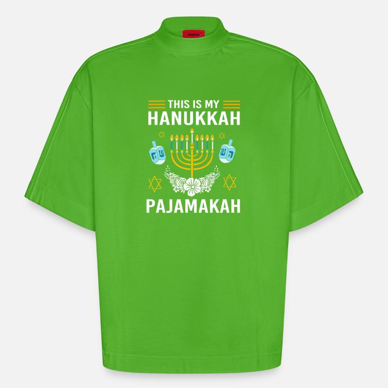 Hanoukka Hanoukka Hanoucca - T-shirt bio épais oversize Boxy fabriqué en UE - Apple Neon