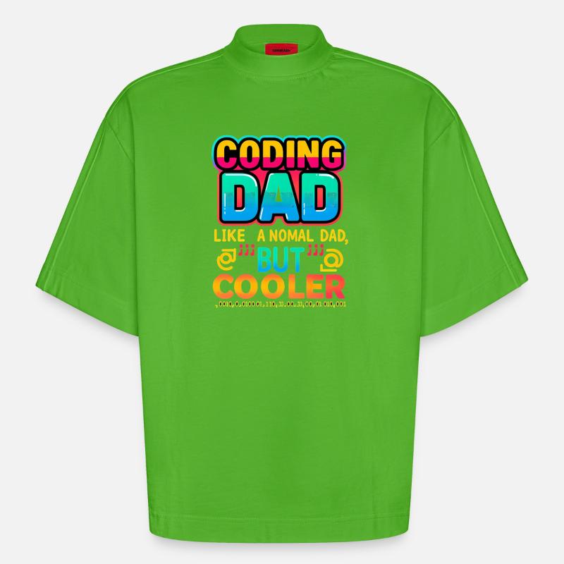 Coding Dad Cooler, Programmer  - Heavyweight Oversized Organic Boxy T-Shirt Made in EU - Apple Neon