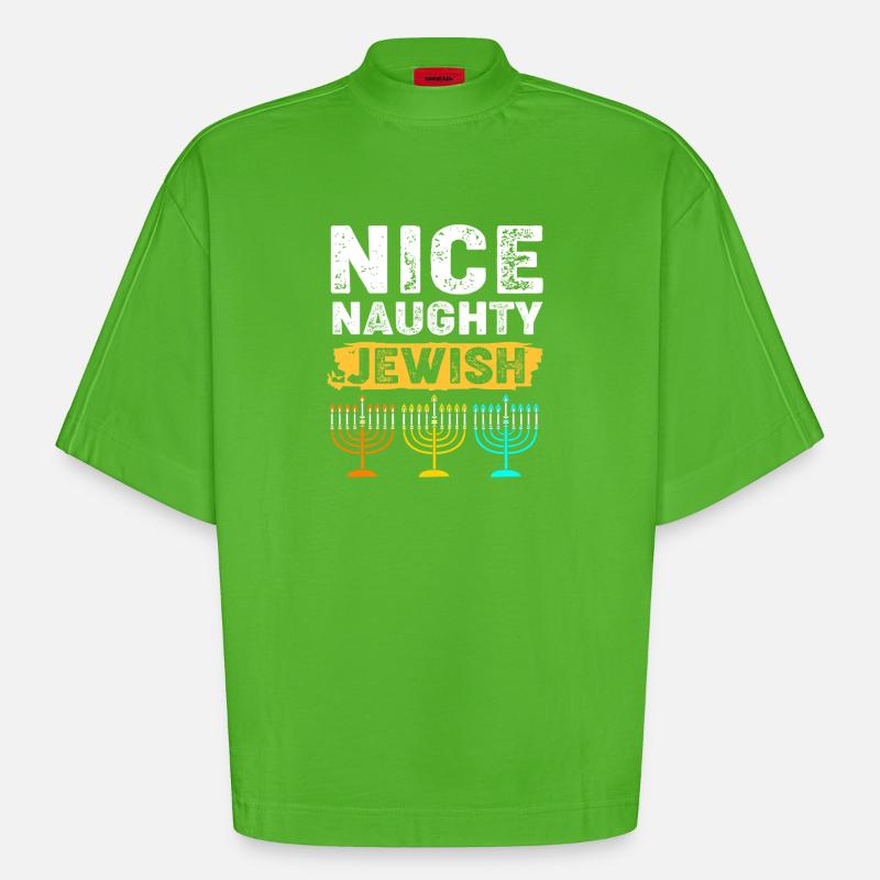 Hanoukka Hanoukka Hanoukka - T-shirt bio épais oversize Boxy fabriqué en UE - Apple Neon