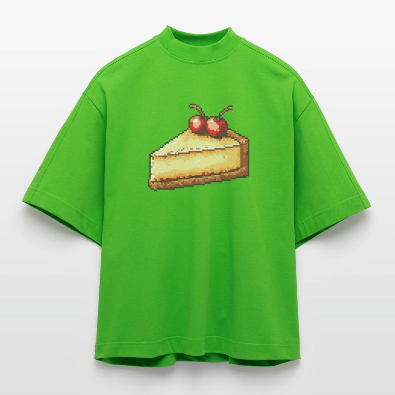Pixel Cheesecake Cherry Slice Heavyweight Oversized Organic Boxy T-Shirt Made in EU