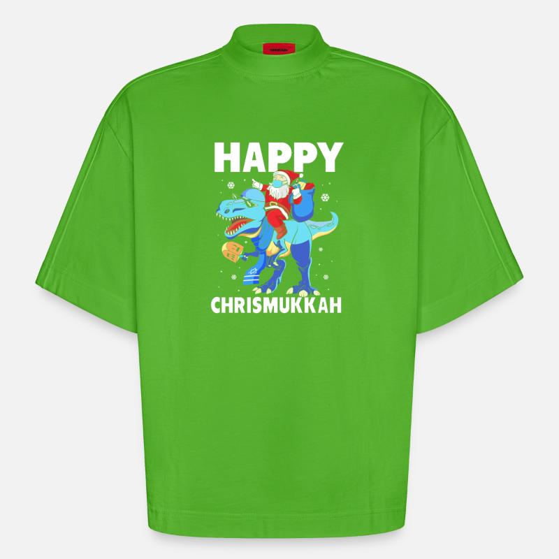 Hanoukka Hanoukka Hanoukka Noël - T-shirt bio épais oversize Boxy fabriqué en UE - Apple Neon