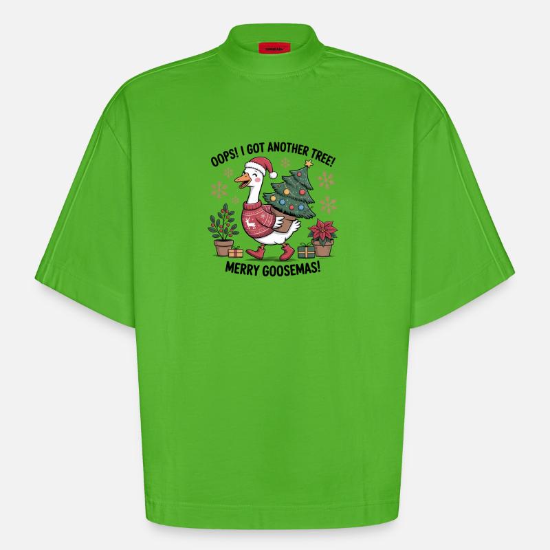 Weihnachtsstorch mit Baum und Weihnachtsgeschenken - Heavyweight Oversized Organic Boxy T-Shirt Made in EU - Apple Neon