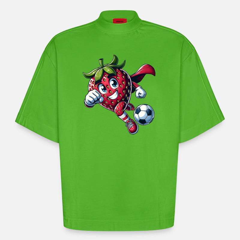 Fußball Erdbeere Superheld Kicker Comic - Heavyweight Oversized Organic Boxy T-Shirt Made in EU - Apple Neon