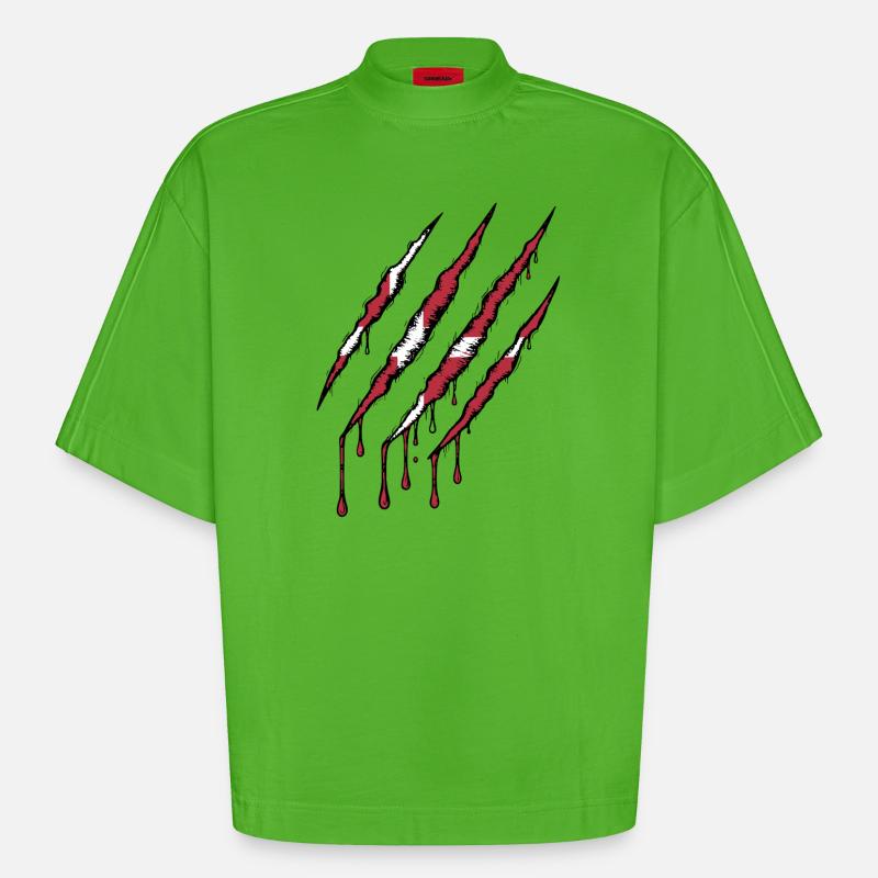 Danemark griffe grunge dannebrog drapeau scratch - T-shirt bio épais oversize Boxy fabriqué en UE - Apple Neon