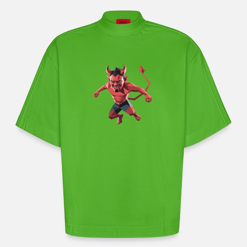 Devil - Cooles Low-Poly-Logo - Heavyweight Oversized Organic Boxy T-Shirt Made in EU - Apple Neon