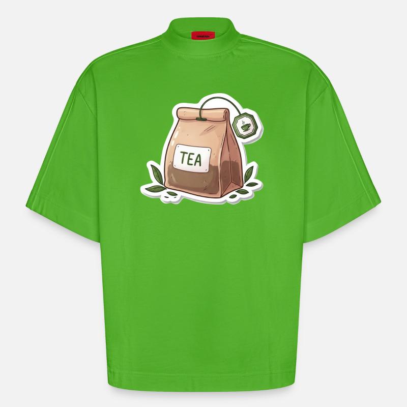 Illustration de sachet de thé - T-shirt bio épais oversize Boxy fabriqué en UE - Apple Neon