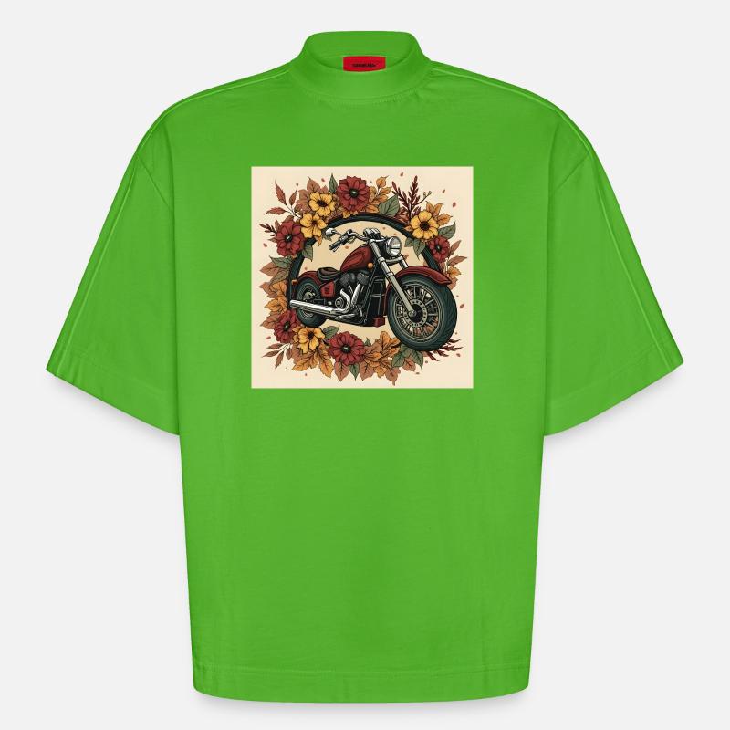 Roue de fleurs d’impression en bloc - T-shirt bio épais oversize Boxy fabriqué en UE - Apple Neon