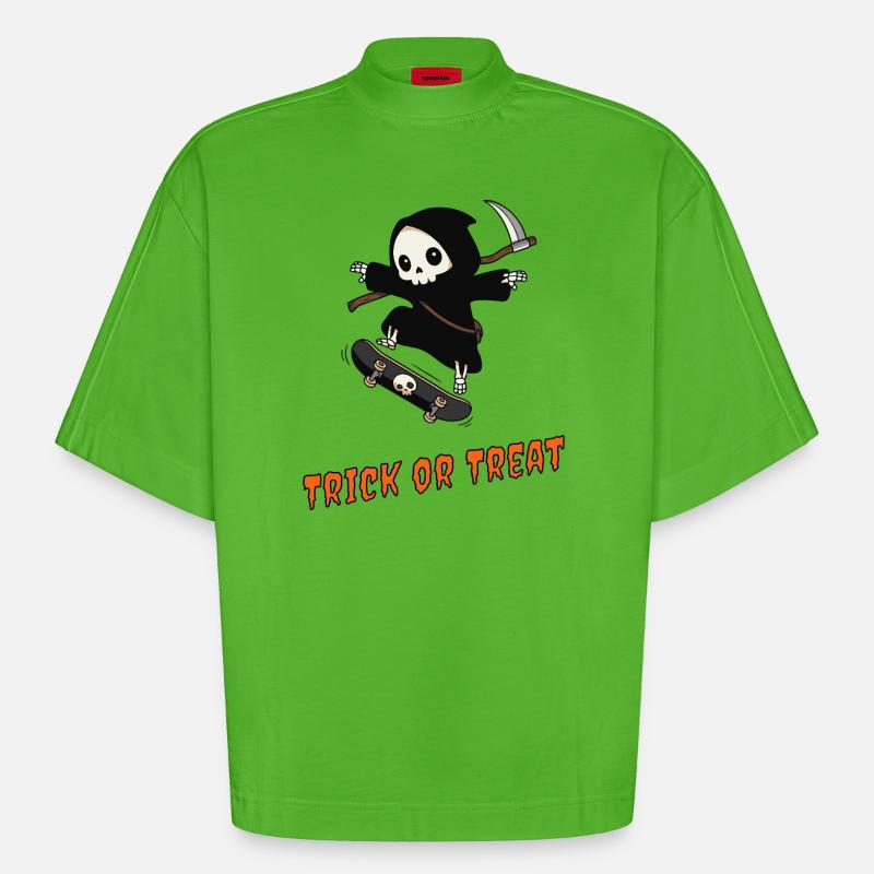 Süßes oder Saures – Skater Reaper - Heavyweight Oversized Organic Boxy T-Shirt Made in EU - Apple Neon