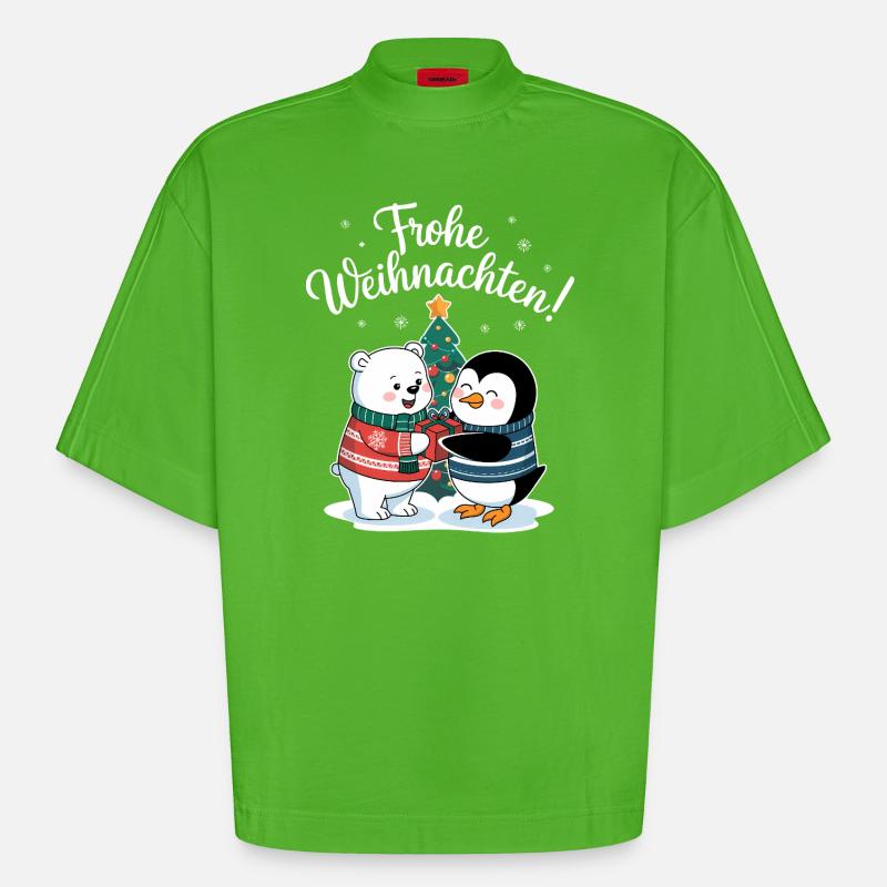 Eisbär Pinguin Weihnachtspullover süß Weihnachten - Heavyweight Oversized Organic Boxy T-Shirt Made in EU - Apple Neon
