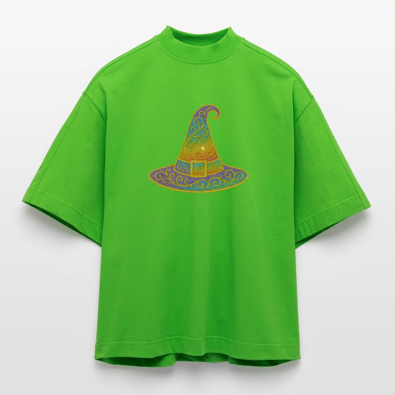 Rainbow Glitter Witch Hat Heavyweight Oversized Organic Boxy T-Shirt Made in EU