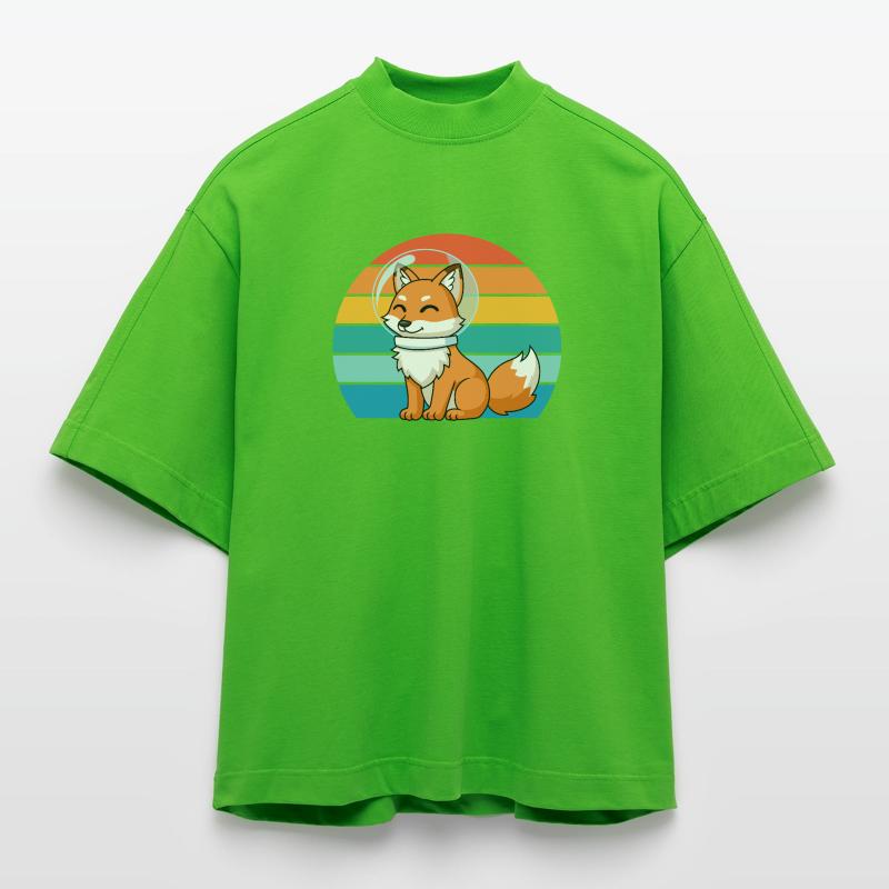 Astronauts Retro Predator Red Fox Fox Lover Heavyweight Oversized Organic Boxy T-Shirt Made in EU