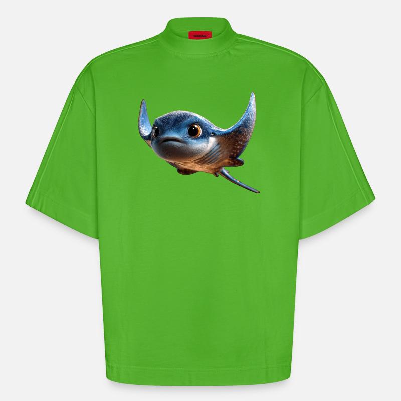 Manta Ray, Devil Ray, Stingray, Diver - Heavyweight Oversized Organic Boxy T-Shirt Made in EU - Apple Neon