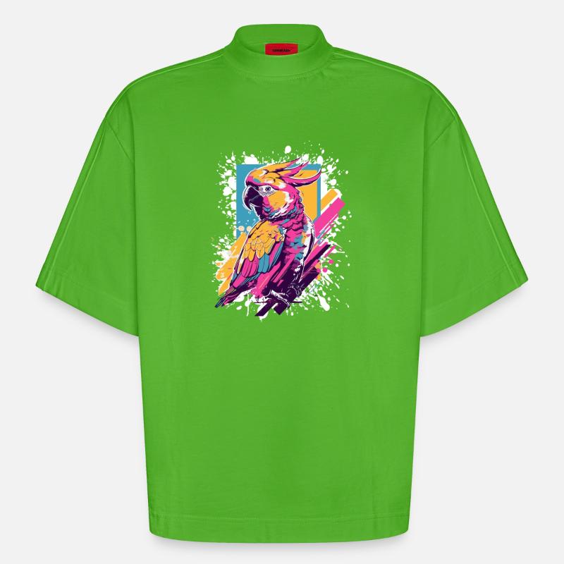 Neon Papagei Farbexplosion - Heavyweight Oversized Organic Boxy T-Shirt Made in EU - Apple Neon