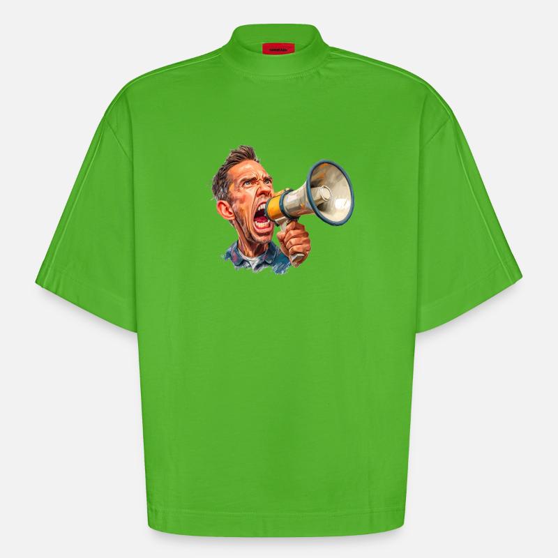 Megafon Ausbruch vom Schiri oder Marktschreier - Heavyweight Oversized Organic Boxy T-Shirt Made in EU - Apple Neon