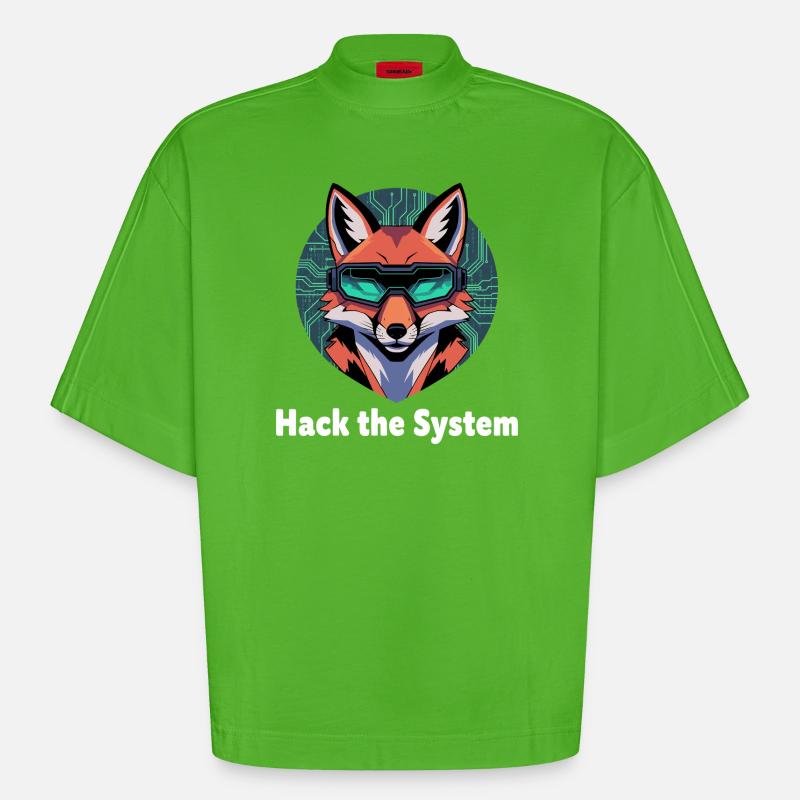 Fuchs Cyberspace VR-Goggles - Heavyweight Oversized Organic Boxy T-Shirt Made in EU - Apple Neon