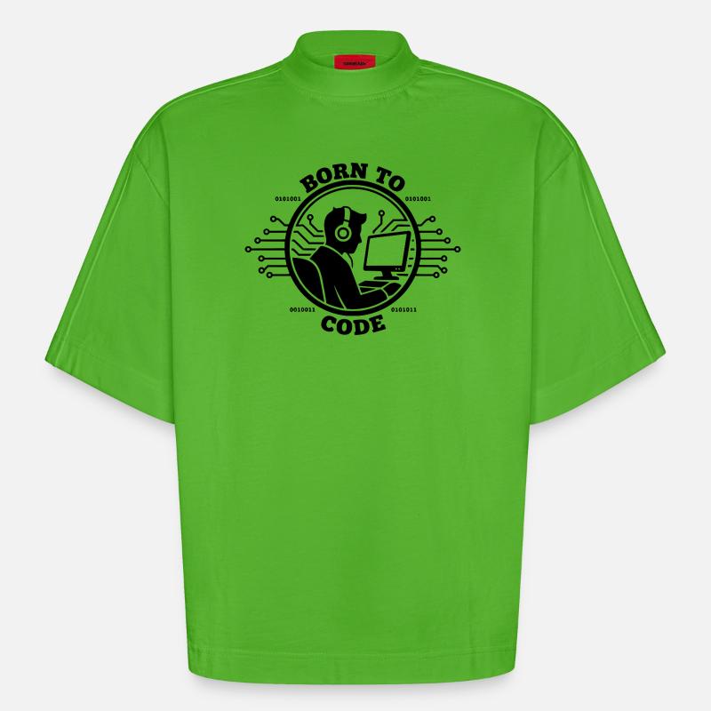 Codeur né pour coder Programmeur - T-shirt bio épais oversize Boxy fabriqué en UE - Apple Neon