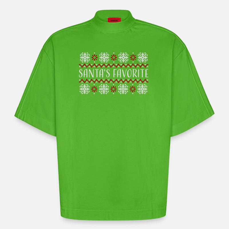 Santa's Favorite Weihnachtspullover Schneeflocken - Heavyweight Oversized Organic Boxy T-Shirt Made in EU - Apple Neon