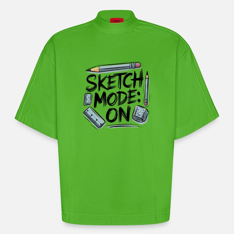 Sketch Mode: ON – Creative Mode Active - Heavyweight Oversized Organic Boxy T-Shirt Made in EU - Apple Neon