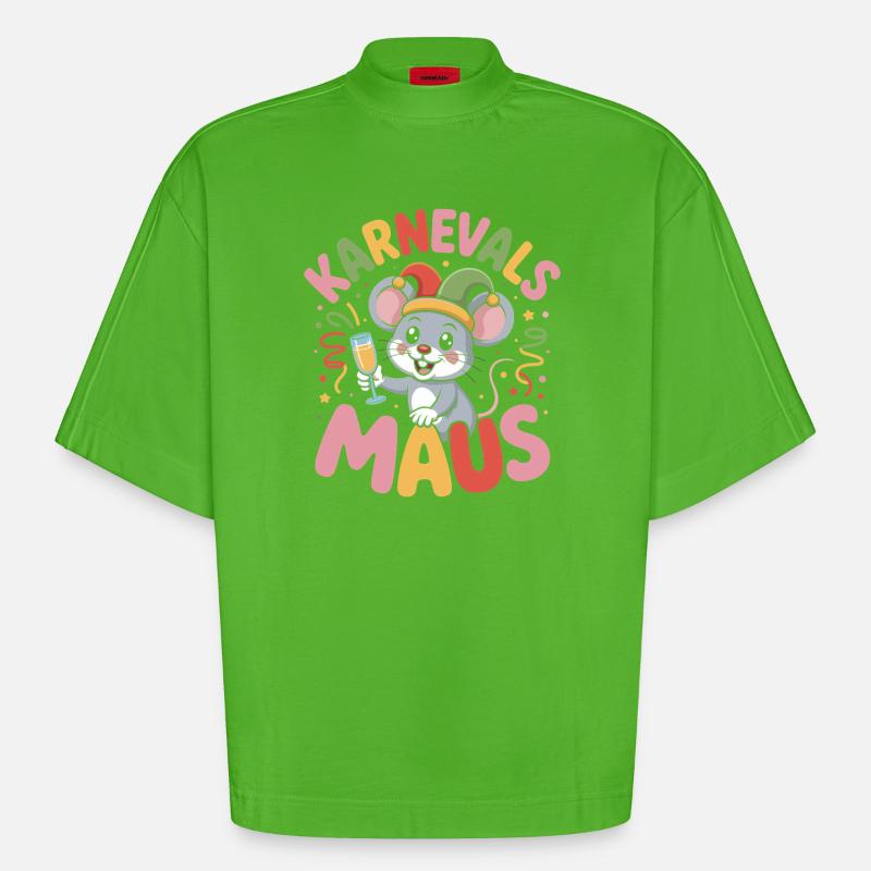 Karnevalsmaus Karneval Köln Kölner Karnevals Maus - Heavyweight Oversized Organic Boxy T-Shirt Made in EU - Apple Neon
