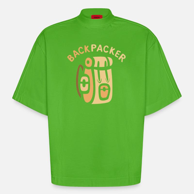 Backpacker Comic Backpack Design - Heavyweight Oversized Organic Boxy T-Shirt Made in EU - Apple Neon