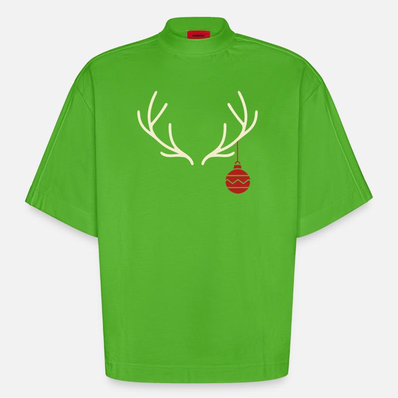 Geweih mit roter Weihnachtskugel – Yule Stil - Heavyweight Oversized Organic Boxy T-Shirt Made in EU - Apple Neon
