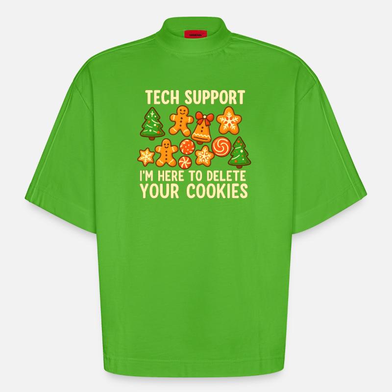 Tech Support Cookie Christmas Meme - Heavyweight Oversized Organic Boxy T-Shirt Made in EU - Apple Neon
