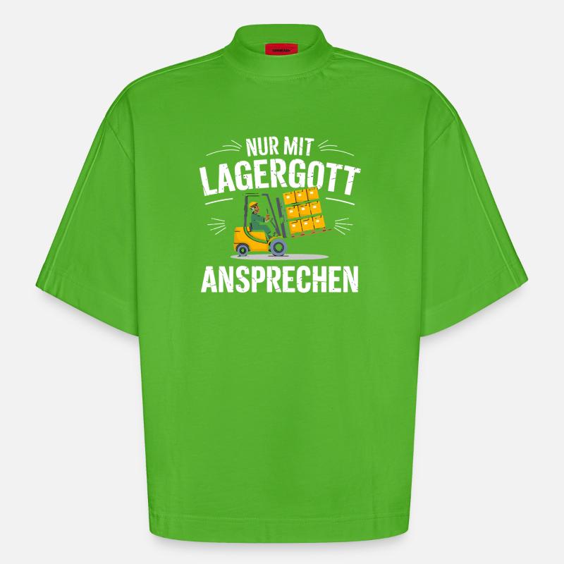  Nur Mit Lagergott Ansprechen Staplerfahrer - Heavyweight Oversized Organic Boxy T-Shirt Made in EU - Apple Neon