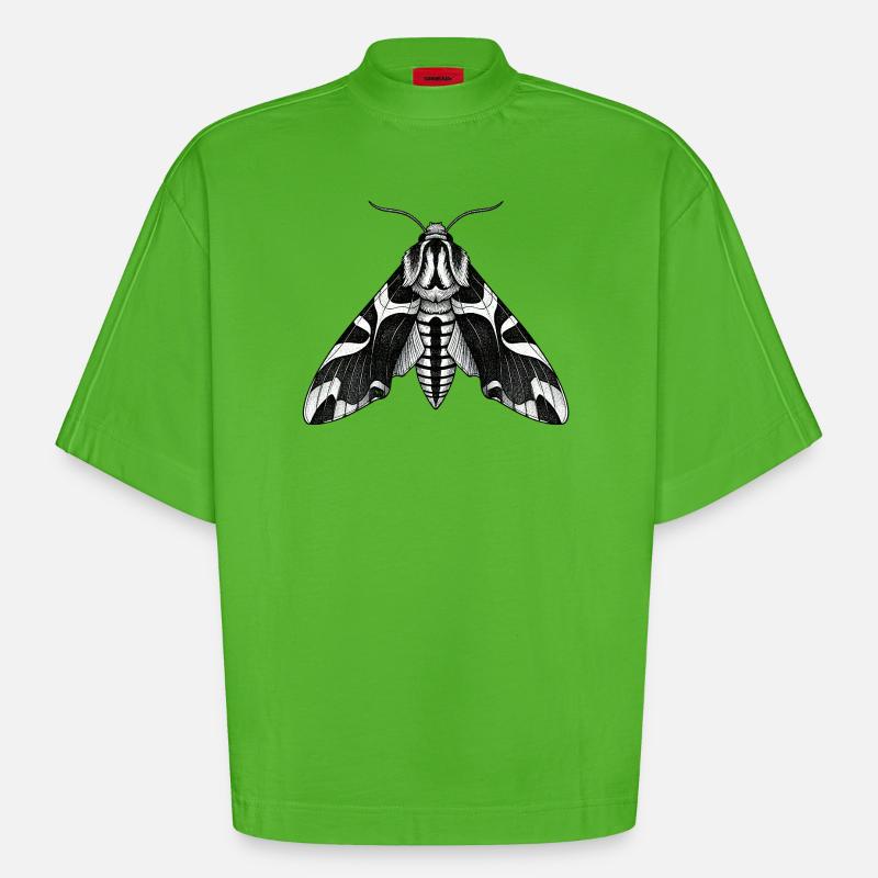 Moth Shadow Pattern Moth Black Moth - Heavyweight Oversized Organic Boxy T-Shirt Made in EU - Apple Neon
