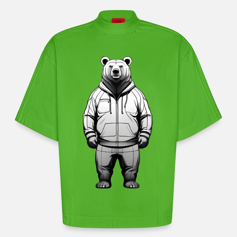 Graphique de sweat à capuche Ours - T-shirt bio épais oversize Boxy fabriqué en UE - Apple Neon