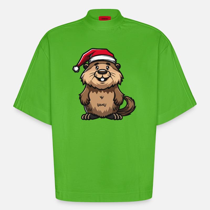Noël du castor - T-shirt bio épais oversize Boxy fabriqué en UE - Apple Neon