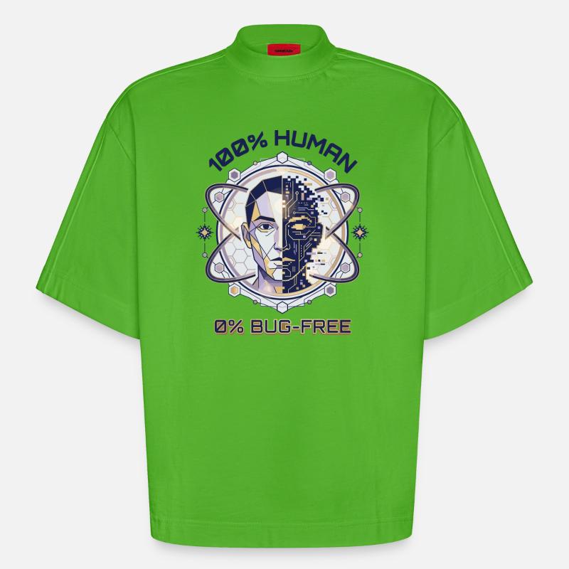 Code de bug humain - T-shirt bio épais oversize Boxy fabriqué en UE - Apple Neon