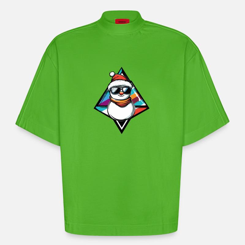 Schneemann mit Sonnenbrille Comic - Heavyweight Oversized Organic Boxy T-Shirt Made in EU - Apple Neon