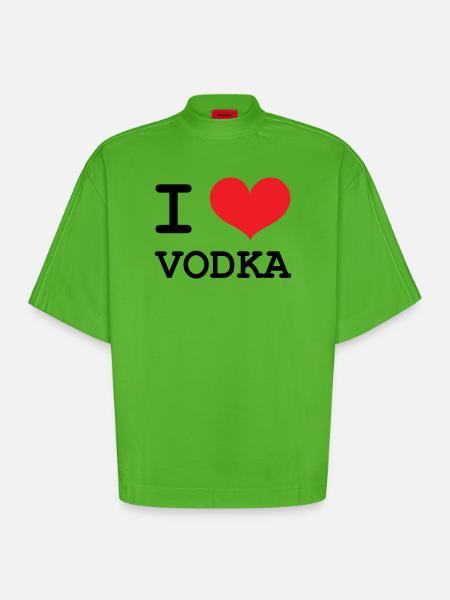 I Love Vodka - Alcohol - Heavyweight Oversized Organic Boxy T-Shirt Made in EU - Apple Neon