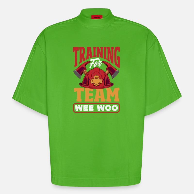 Wee Woo Squad Fire Tiny Feuerwehrmann - Heavyweight Oversized Organic Boxy T-Shirt Made in EU - Apple Neon