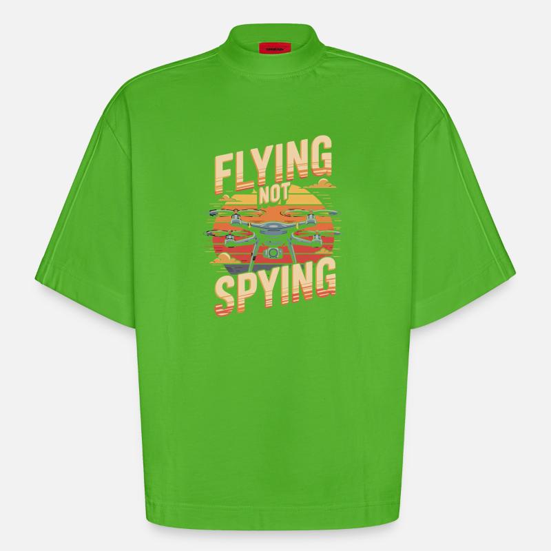 Drones Fly Don't Spy Fly - Heavyweight Oversized Organic Boxy T-Shirt Made in EU - Apple Neon