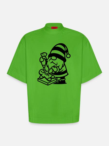 Gingerbread Baking Gnome - Heavyweight Oversized Organic Boxy T-Shirt Made in EU - Apple Neon