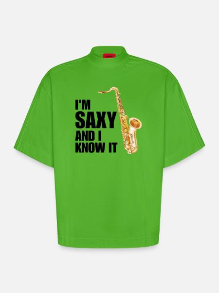 Funny Saxophone Saxophonist Jazz Sax Player Music - Heavyweight Oversized Organic Boxy T-Shirt Made in EU - Apple Neon