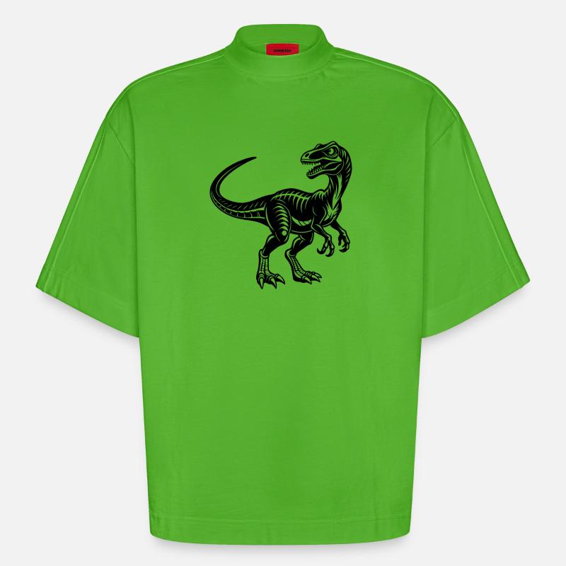 Velociraptor - Heavyweight Oversized Organic Boxy T-Shirt Made in EU - Apple Neon
