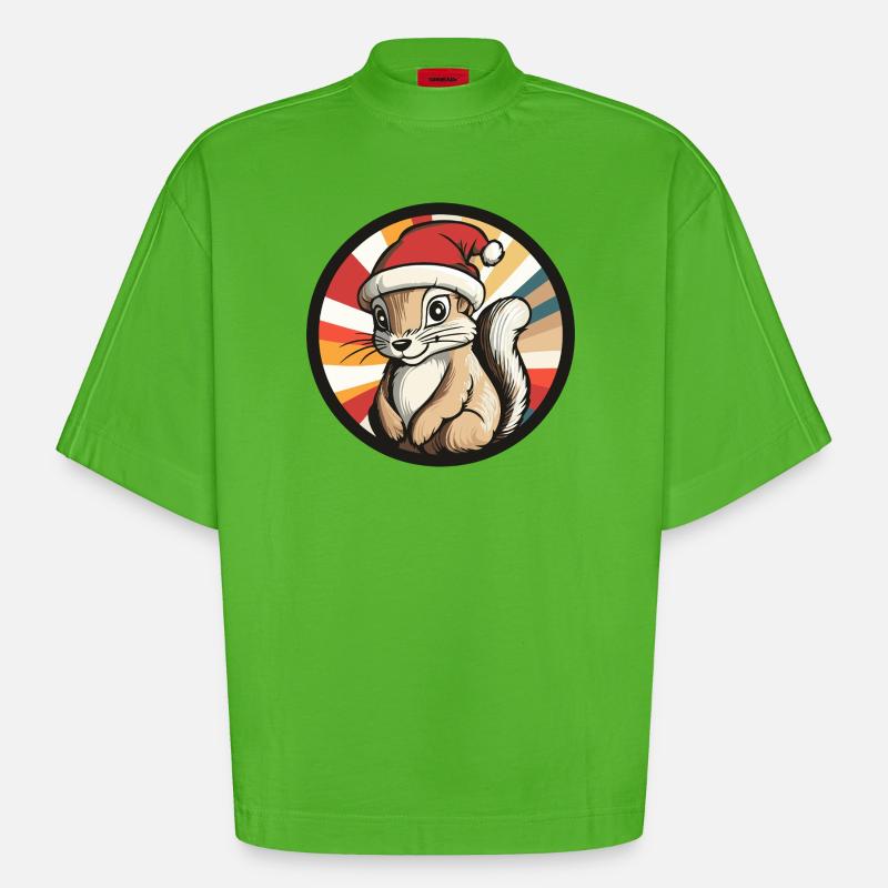 Winterliches Eichhörnchen mit Santa Hut - Heavyweight Oversized Organic Boxy T-Shirt Made in EU - Apple Neon