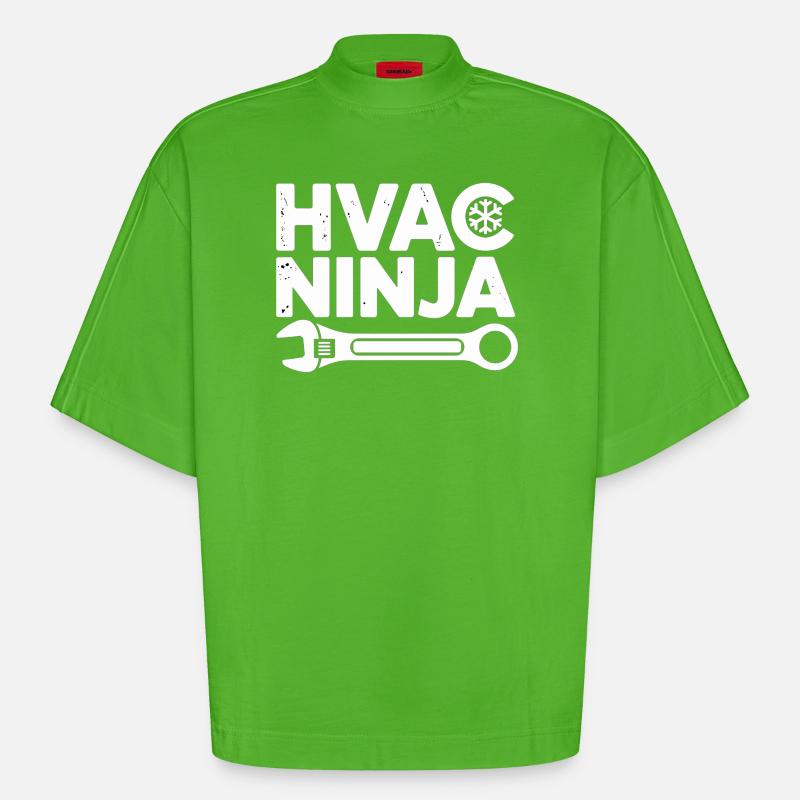 HVAC Ninja Techniker Reparatur Experte Design - Heavyweight Oversized Organic Boxy T-Shirt Made in EU - Apple Neon