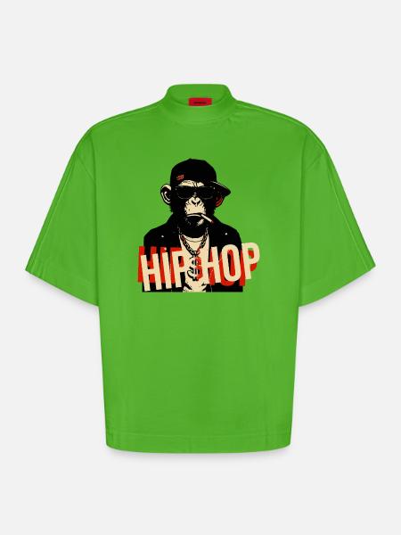 Hip Hop Chimp Bling Icon - Heavyweight Oversized Organic Boxy T-Shirt Made in EU - Apple Neon