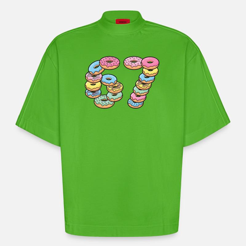 Pastel Donut Stack 67 Muster - Heavyweight Oversized Organic Boxy T-Shirt Made in EU - Apple Neon