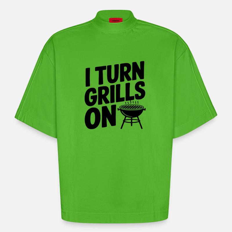 I Turn Grills On - Heavyweight Oversized Organic Boxy T-Shirt Made in EU - Apple Neon