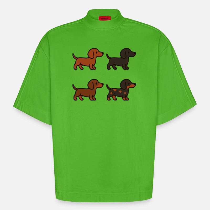 Ensemble d’illustrations de teckel mignon - T-shirt bio épais oversize Boxy fabriqué en UE - Apple Neon