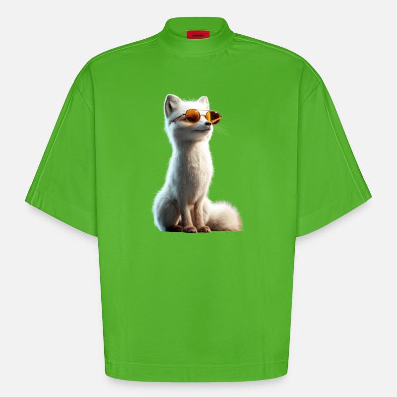 Polarfuchs Schneefuchs Eisfuchs Süßer Weißer Fuchs - Heavyweight Oversized Organic Boxy T-Shirt Made in EU - Apple Neon