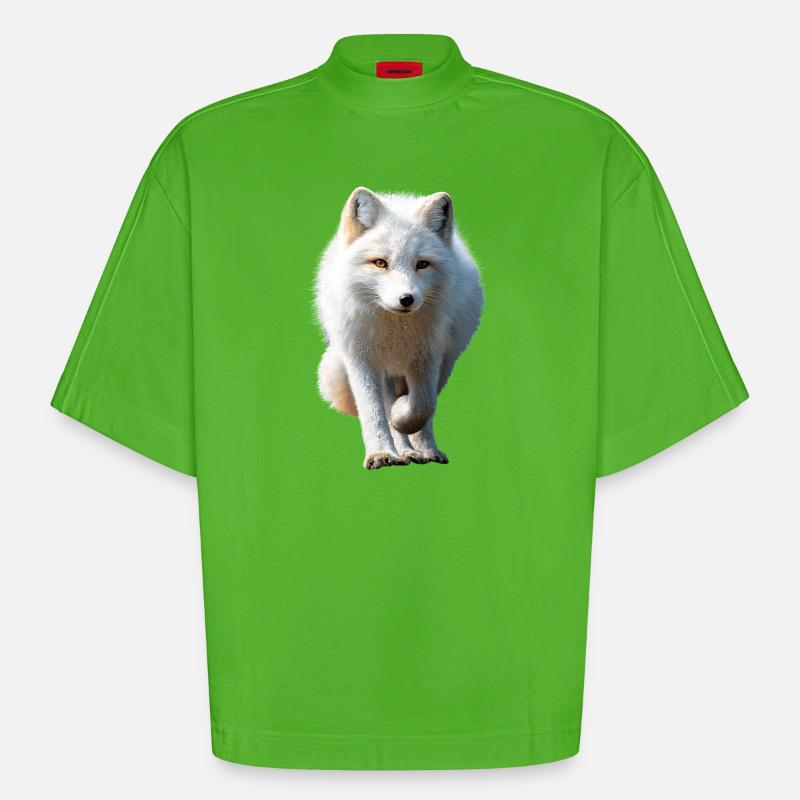 Polarfuchs Schneefuchs Eisfuchs Süßer Weißer Fuchs - Heavyweight Oversized Organic Boxy T-Shirt Made in EU - Apple Neon