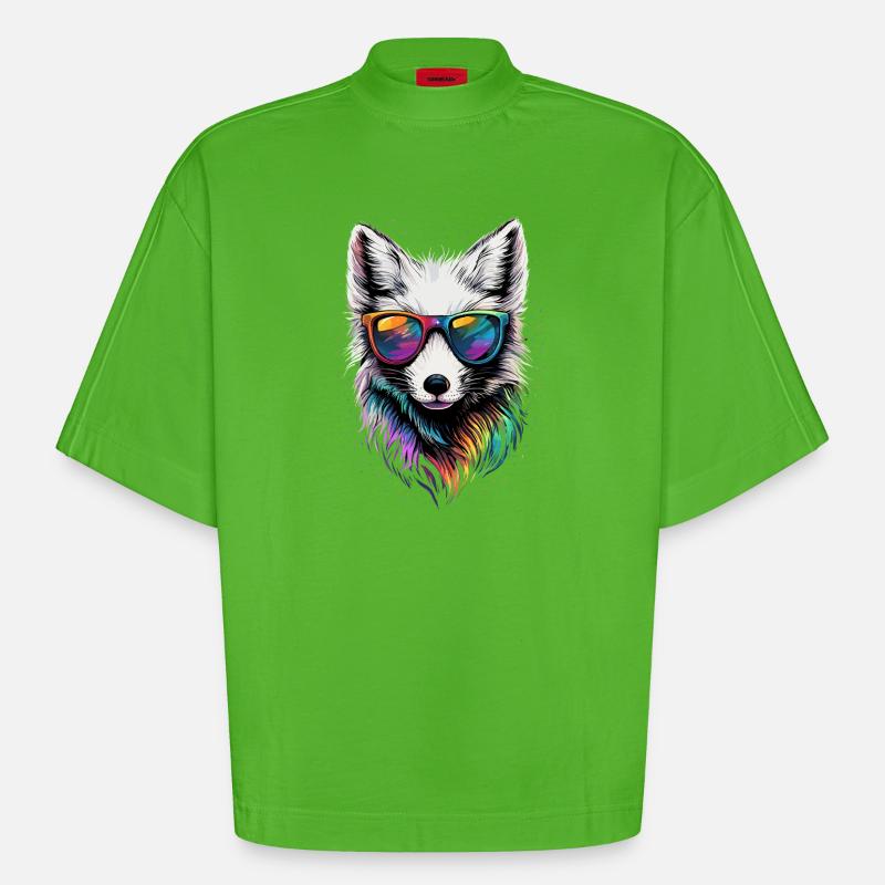 Polarfuchs Schneefuchs Eisfuchs Süßer Weißer Fuchs - Heavyweight Oversized Organic Boxy T-Shirt Made in EU - Apple Neon